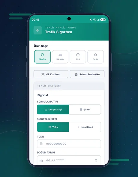 InsureHub mobil uygulama Trafik sigortası sorgusu ekranı