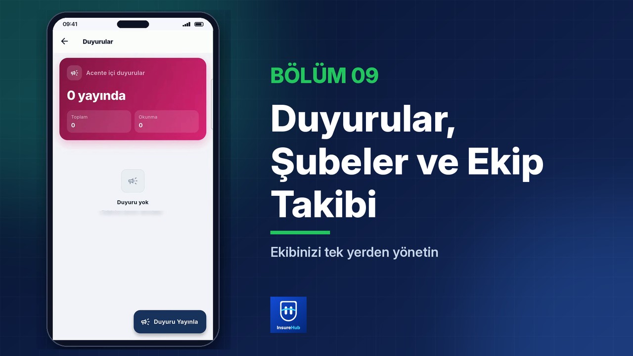 Duyurular, Şubeler ve Ekip Takibi | InsureHub Eğitim #09